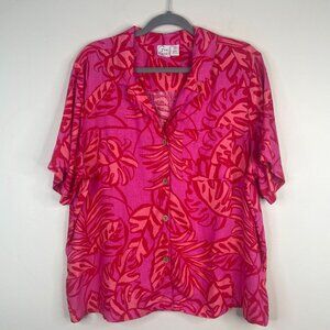 Goa Beachy Camp Shirt Top XLarge Bright Tropical Floral Linen Blend Button Up